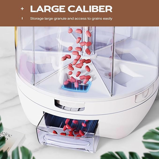 Grain Dispenser, 360° Rotating Storage Container, 6 Grid Food Dispenser with Storage Sealed Lid, Rice Dispenser for Grains, Beans, Rice, Peanut, Barley