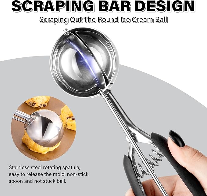 Large Cookie Scoop 4 Tbsp, Professional Stainless Steel Ice Cream Scoop 60mm, Cupcake Scoop Muffin Scoop for Baking, Good Soft Grips, Quick Trigger Release, 60ml (4 Tablespoon)