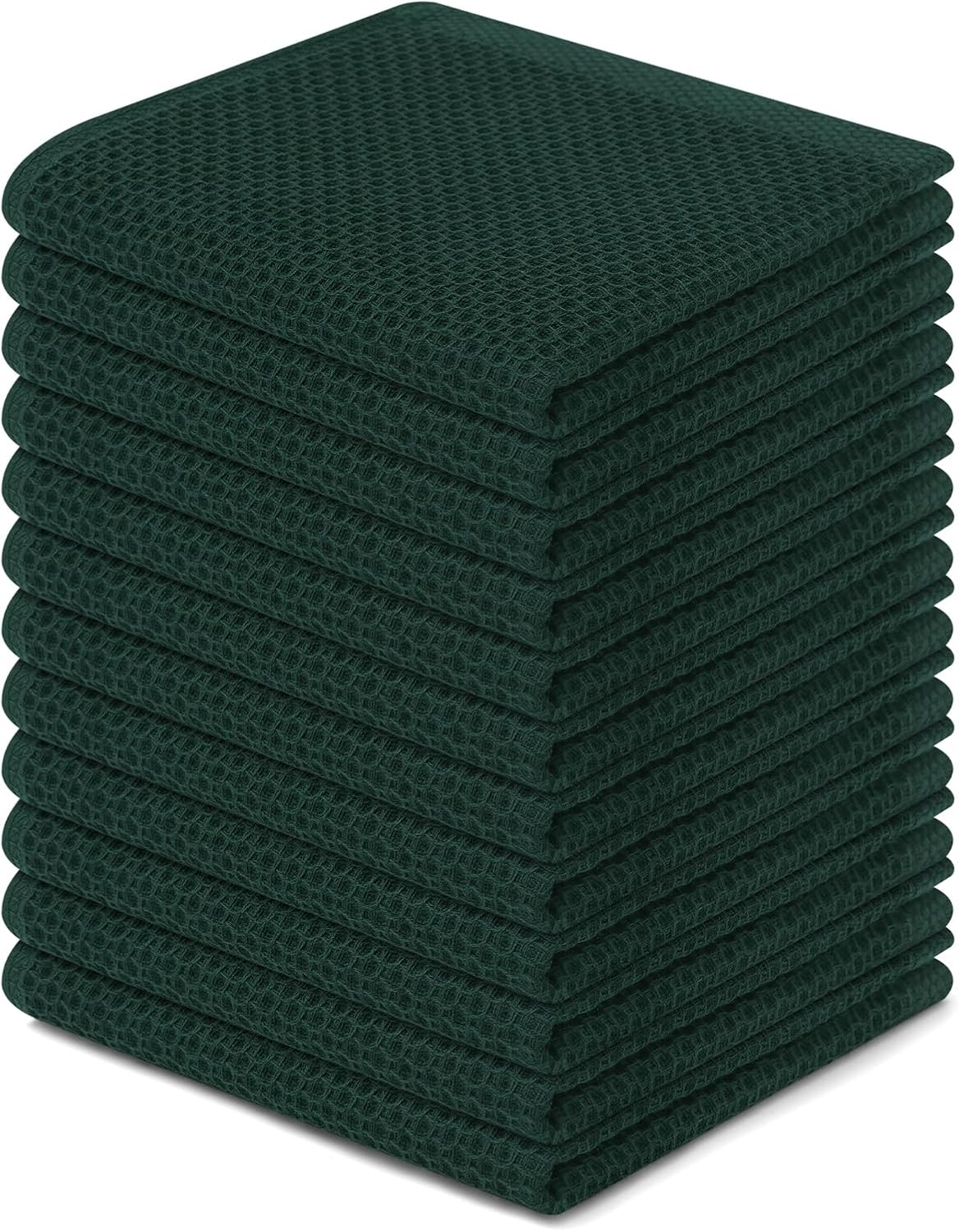 Homaxy 100% Cotton Waffle Weave Kitchen Dish Cloths, Ultra Soft Absorbent Quick Drying Dish Towels, 12 x 12 Inches, 12-Pack, Blackish Green