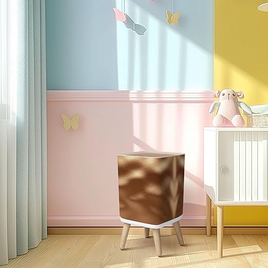 Small Trash Can with Lid Shiny goldden Brown foil Texture Glass for Prints Wastebasket with Press Cover Dog Proof Garbage Can Waste Bin for Kitchen Bathroom Nursery 2.6 Gallon