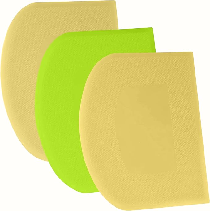 SURDOCA Dough Scraper Bench Scraper - 3P 14.2x8.5" Plastic Flexible Bowl Scraper, Sharp Edge & Angles Cake Scraper. Non-Slip Bakeware Decorating Tools Sculpting & Modeling Tools - Yellow+Green+Yellow