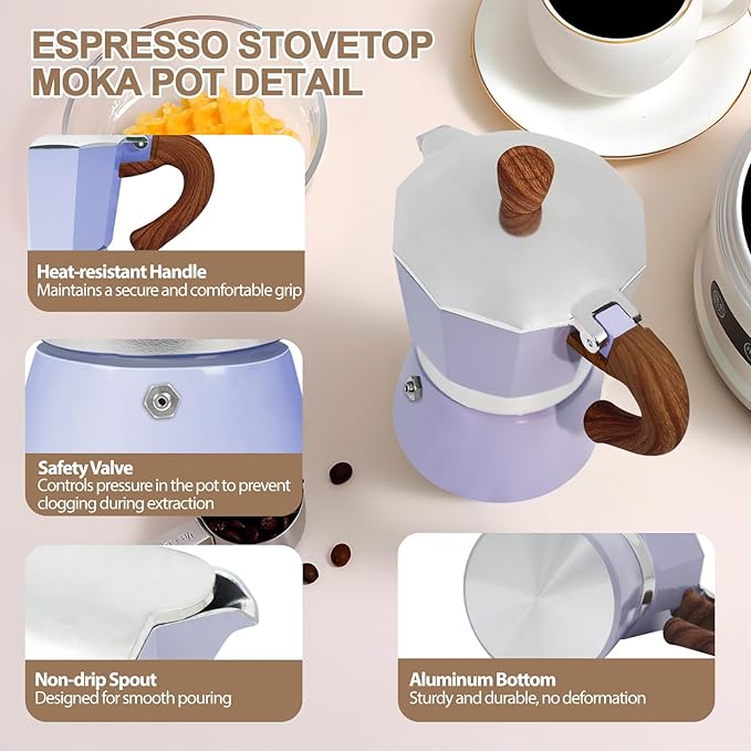 Aluminum 12 Cup 600ml Moka Pot Express Coffee Maker Stovetop Espresso Colorful Coffeemaker Italian Classic Style Brewing Greca Cafe Mocha Machine for Cafeteras Lover Camping Travel and Home Use 20oz