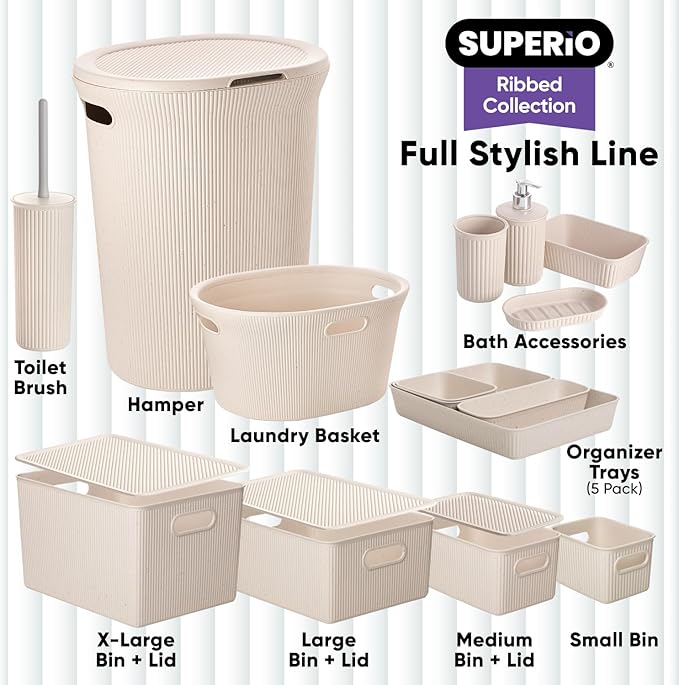 Eco-Friendly Decorative Plastic Toilet Bowl Brush and Holder Set, (2 Pack) Cleaner Scrubber for Bathroom - Ribbed Design