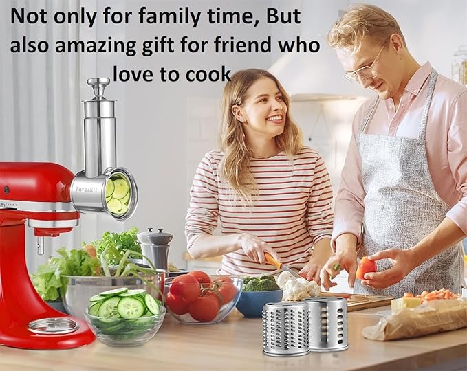 FavorKit Slicer Shredder Attachment for KitchenAid Mixers, Stainless Steel Cheese Grater Salad Maker Accessories with 3 Cutting Blades,Dishwasher Safe!