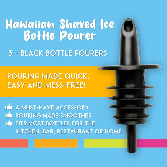 Hawaiian Shaved Ice Syrup Precise Control Bottle Pourers, Professional Pour Spouts for Snow Cone & Drink Flavors (3-Pack)