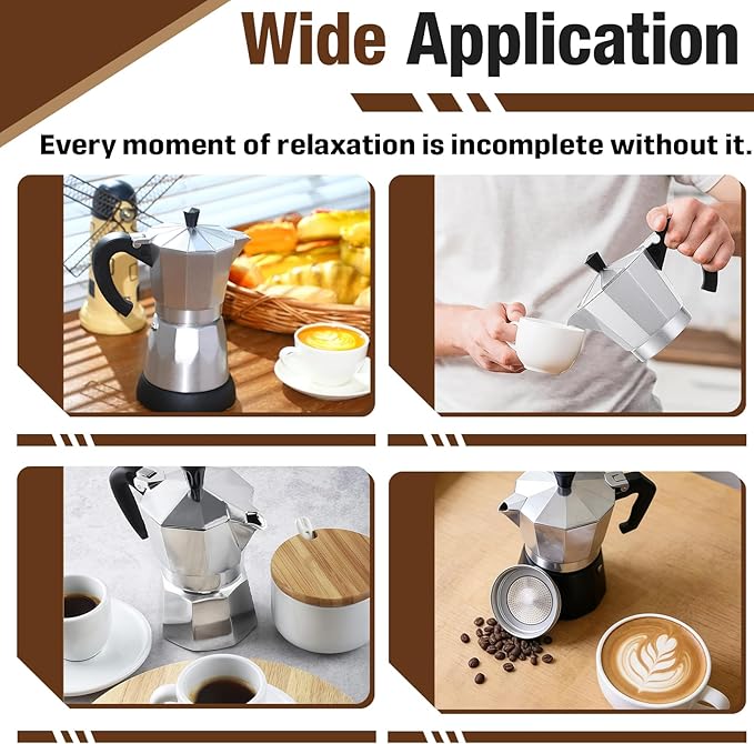 1 Set BIA640310 Espresso Machine Replacement Parts, Compatible with Bialetti Moka Express Dama 9-Cup, Includes 8 Silicone Sealing Rings And 4 Stainless Steel Filter Plates, Durable And Easy To Clean