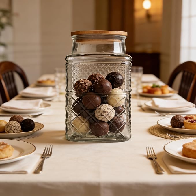 Large Glass Storage Jar, 60 FL OZ Glass Food Storage Containers with Bamboo Lid, Kitchen Containers Cereal Canisters Decorative Jar for Candy Snack Cookies Coffee Tea Nuts Airtight Jars