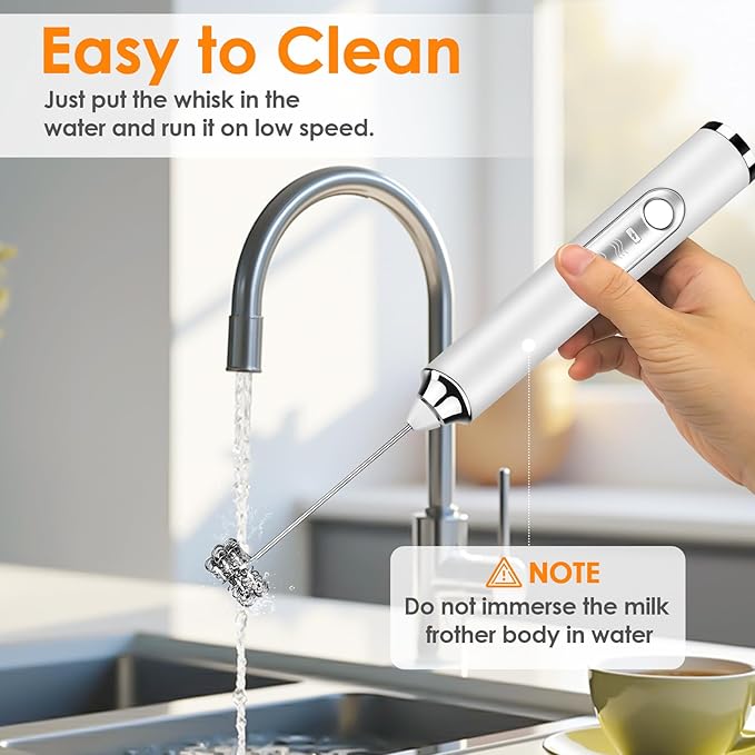 Milk Frother Handheld, Rechargeable Coffee Frother Wand with 2 Stainless Whisks 3 Speeds, Drink Mixer, Electric Foam Maker, Hand Mixer for Lattes, Cappuccino, Matcha, Egg, White