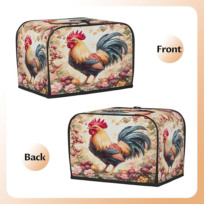 Rooster Flower Animal Toaster Cover 2 Slice Dust and Fingerprint Protection Toaster Bread Maker Covers Washable Kitchen Small Appliance Covers for Kitchen Accessories Decor Bakeware Women Gift