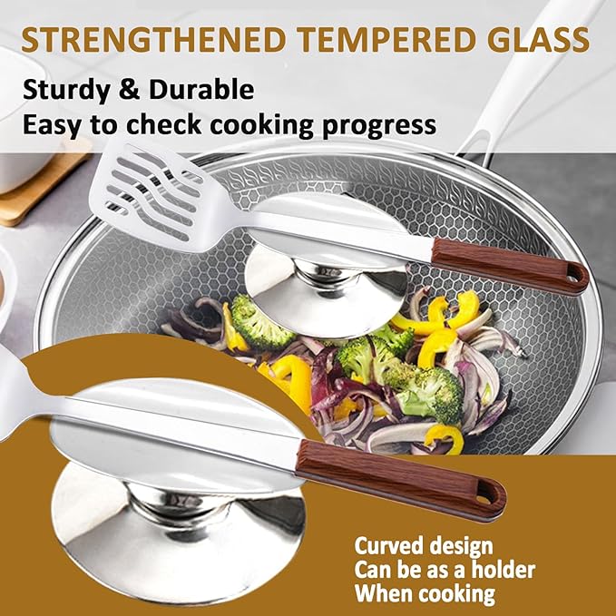 Tempered Glass Lid for Replacement, Clear Cover for Pans and Pots, 8, 9.5, 10.5, 11, 12, 12.5 Inch Lids for Cookware Cooking, Frying Pans, Skillets, Dutch Oven, Sauce Pan (8 In)