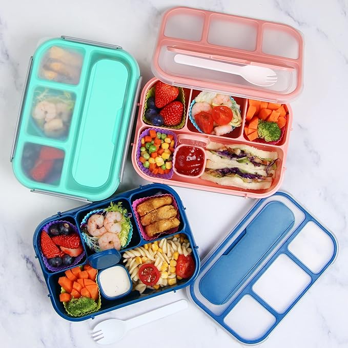 MaMix Bento Box Adult, Lunch Box Kids, Lunch Containers for Adults/Kids/Students,1300ML-4 Compartment Bento Box (blue)