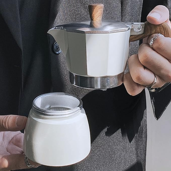 MORDEN MS Moka Pot - Stovetop Espresso Maker 3 Cup/5 OZ Italian Coffee Maker Camping Coffee Pot Manual Cuban Coffee Percolator for Cappuccino or Latte - White