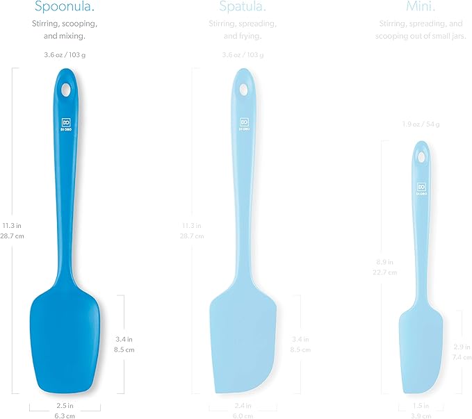 DI ORO Silicone Spoon Spatula - Forever Warranty - 600°F Heat-Resistant Large Silicone Spoonula Scraper - BPA Free Nonstick Cookware Safe Rubber Kitchen Utensil for Baking, Cooking, & Mixing (Blue)