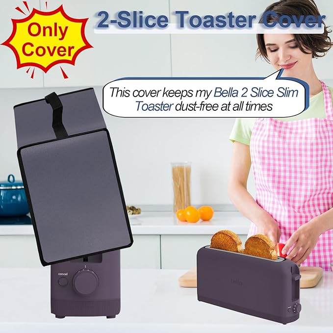 Cover for Bella 2 Slice Slim Toaster, 2-Slice Toaster Cover, Waterproof Heat-Resistant Dust-proof Toaster Cover Case Heavyweight Thickened Toaster Dust Cover with Handle (Only Cover-Purple)