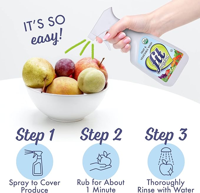 FIT Organic Fruit and Vegetable Wash Spray – USDA Certified Organic & Kosher – Tasteless, Odorless, Removes Surface Contaminants – Family & Pet Safe, Chemical-Free, 12 Fl Oz (4-Pack)