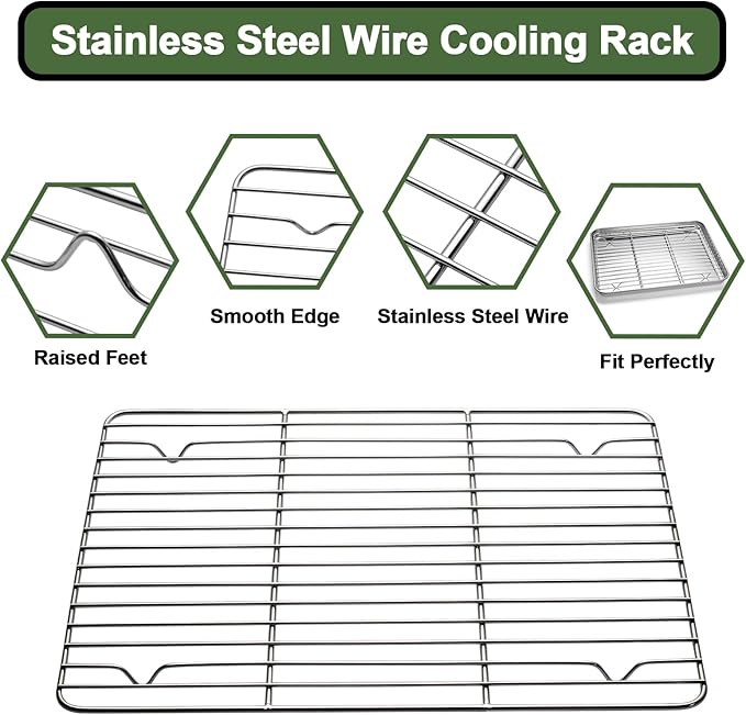 Baking Sheet Tray Cooling Rack with Silicone Mat Set, Stainless Steel Cookie Pan For Oven, Set of 9 (3 Sheets + 3 Racks Mats), Warp Resistant & Heavy Duty & Easy Clean, Grey