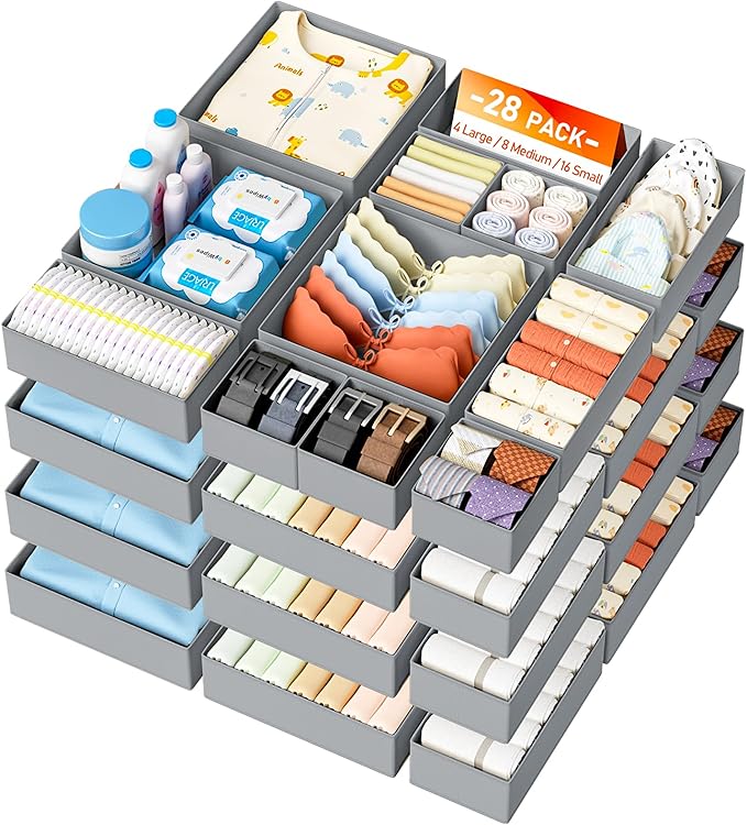 DIMJ Drawer Organizer Clothes- 26 Pack Baby Dresser Organizer for Nursery, Small Fabric Closet Drawer Organizer Bins for Underwears Socks, Foldable Storage Dividers Organization for Bedroom
