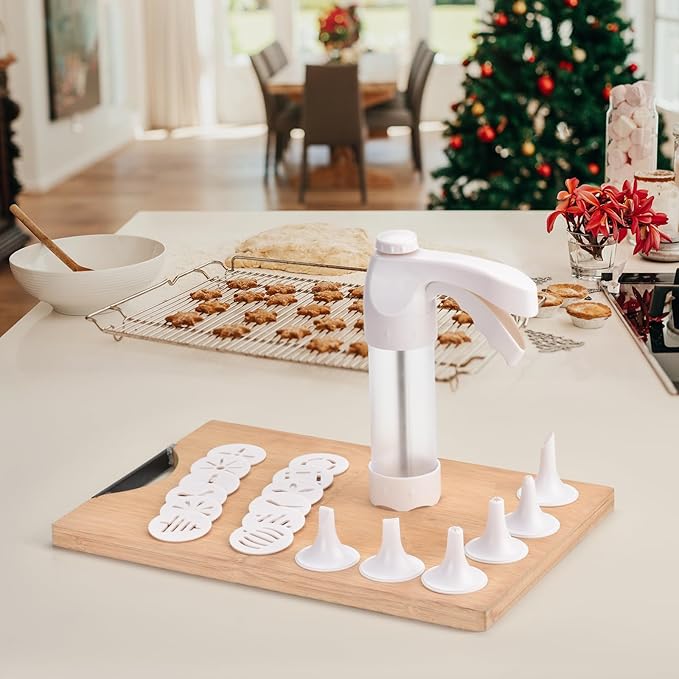 YOOUSOO Cookie Press Gun, Cookie Press Kit For Baking, Decoration with 12 Cooking Discs and 6 Piping Tips, Cookie Maker Machine for Christmas Party