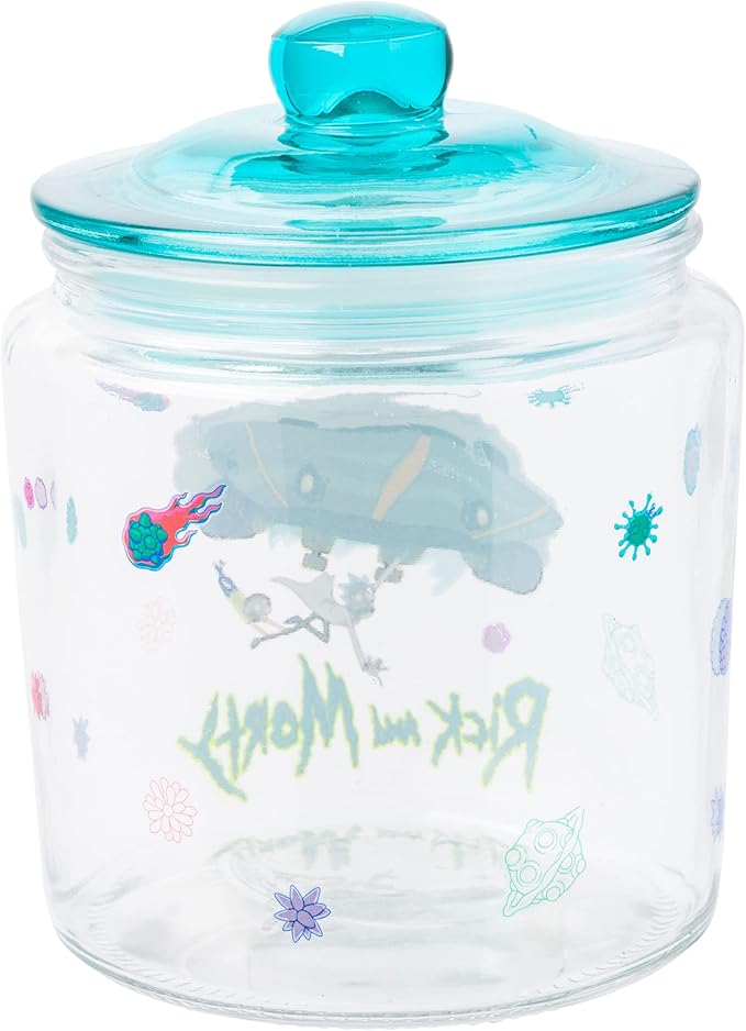 Silver Buffalo Rick and Morty Falling Out of Ship Glass Cookie Snack Candy Jar with Lid (Small)