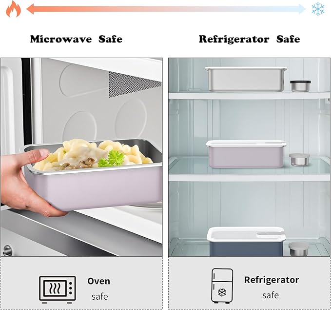 Bakpoco Stainless Steel Bento Lunch Box for Adult, 42oz Leak-Proof Lunch Box Containers, Microwave-Safe, with Adjustable Divider, Convenient Metal Lunchbox for Work, Travel