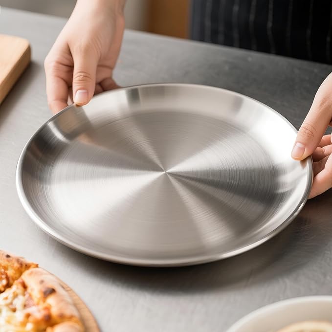 AWTBDP 13½ Inch Pizza Pan for Oven set of 2, Non-Stick Large Round Stainless Steel Pizza Pans plates, Durable Non-Toxic Pizza Steel Tray for Baking Cookie Pie Pizza Cake, Dishwasher Safe & Easy Clean