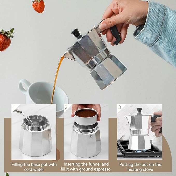 Agatige 50ml 1 Cup Moka Coffee Pot, Aluminum Espresso Coffee Maker Stovetop Coffee Percolator Stovetop Espresso Pot for Home Camping Office, Italian and Cuban Cafe Brewing