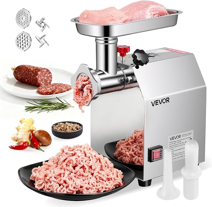 VEVOR Commercial Electric Meat Grinder, 5 lbs/min Capacity, #8 Industrial Meat Mincer with 2 Stainless Steel Blades, 2 Grinding Plates, 600W Heavy-Duty Sausage Maker Stuffer, for Kitchen, Restaurant
