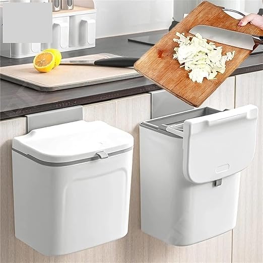 Hanging Trash Can, Kitchen Garbage Bin Waste Bins, Plastic Wall-Mounted Trash Can Adhesive Storage Garbage Bin with Lid Cabinet Hanging Bathroom Trash Can Home Kitchen Accessories (Color : A)