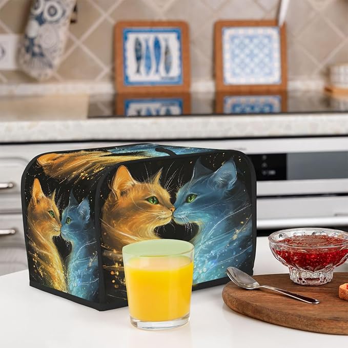 Animal Cat Fire Toaster Cover 4 Slice Dust and Fingerprint Protection Toaster Bread Maker Covers Washable Kitchen Small Appliance Covers for Kitchen Accessories Decor Bakeware Women Gift