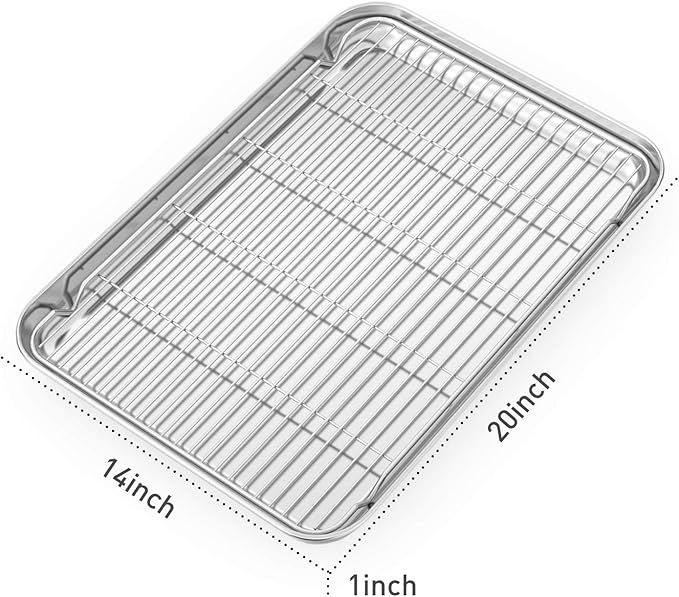 Baking Sheet with Cooling Rack and Silicone Baking Mat, 20 Inch Stainless Steel Bakeware, Healthy & Nontoxic & Rustproof & Easy Clean & Dishwasher Safe