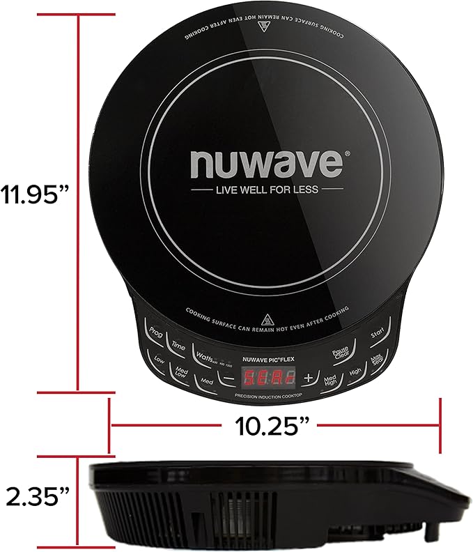 Nuwave PIC Flex Induction Cooktop, 45 Temps 100°F-500°F, 600-1300W, 6.5" Coil, for Dorms/RVs/Hotels, with 4Qt Ceramic Pan