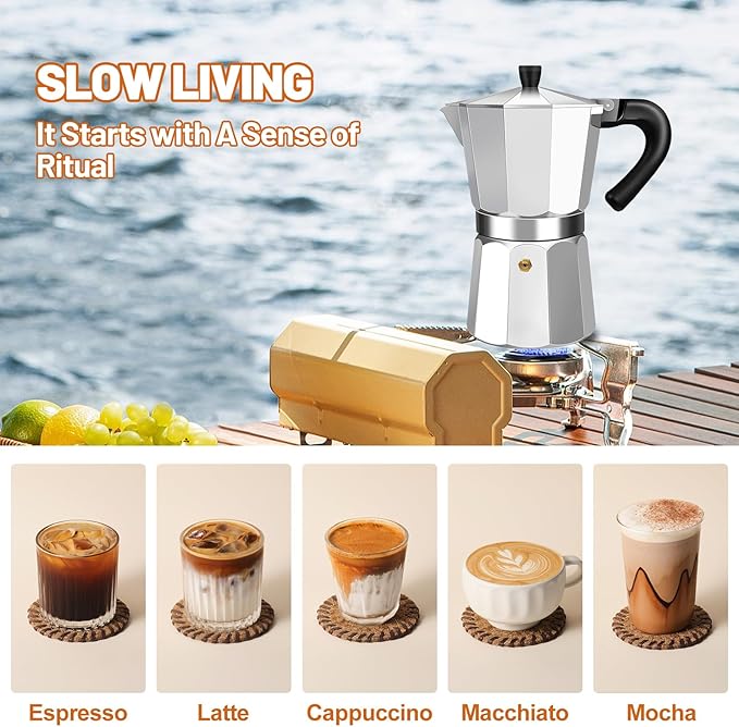 3 Cup Aluminum Espresso Stovetop Moka Pot Express Coffee Maker Percolator Italian Classic Mocha Coffee Machine for Italian and Cuban Cafe Brewing for Home & Camping 150ml 5oz