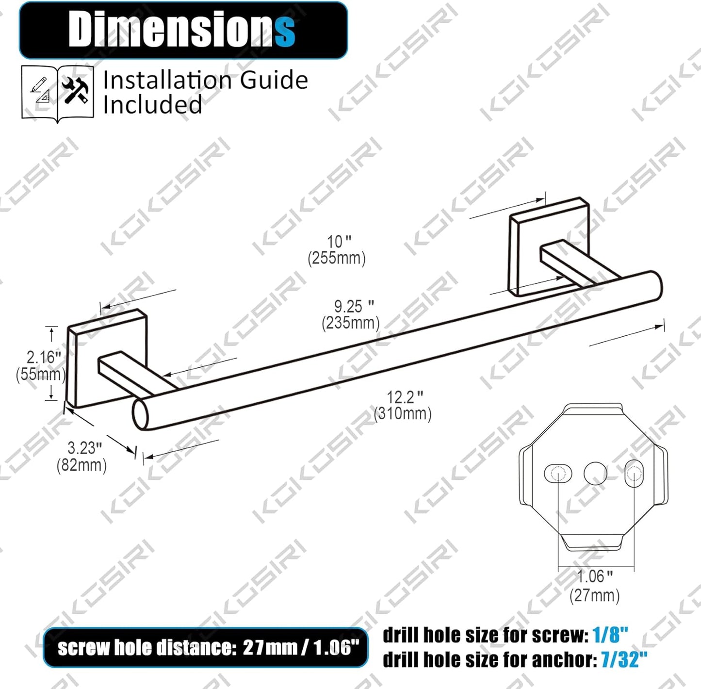 KOKOSIRI Hand Towel Bar 12 Inch Bathroom Towel Holder for Bath Kitchen Toilet Cabinet, 2 Pack Chrome Stainless Steel B4005CH-L12-P2