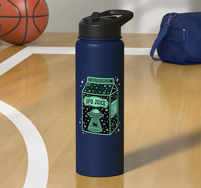 UFO Juice Retro Cat Abduction Alien Space Milk Cosmos Stainless Steel Insulated Water Bottle