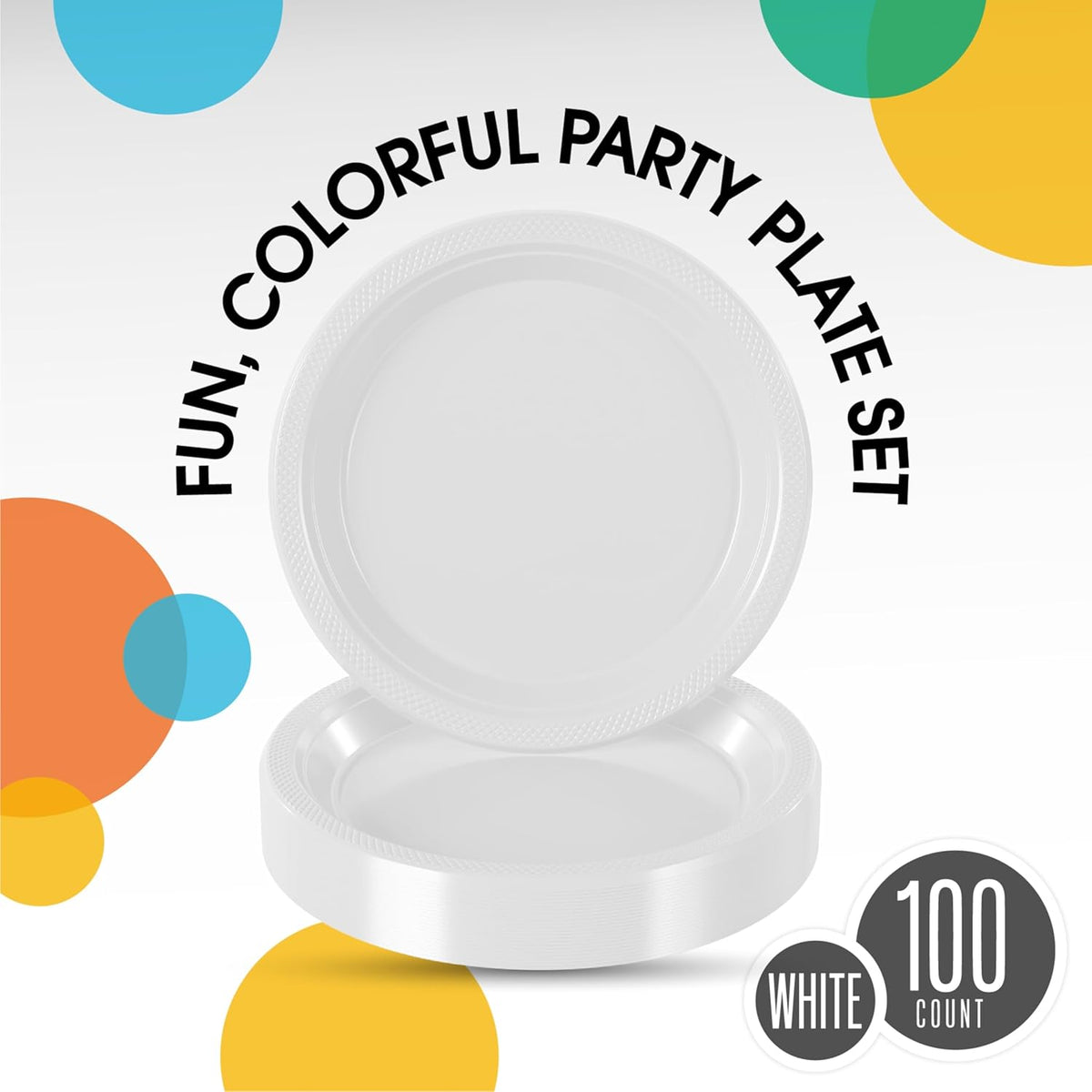 Exquisite Party Solids White Plastic Plates For Party 10" White Disposable Plates Heavy Duty Supplies 100 Pcs Plastic Dinnerware Sets Heavy Duty 350 GSM Disposable Dinnerware Set