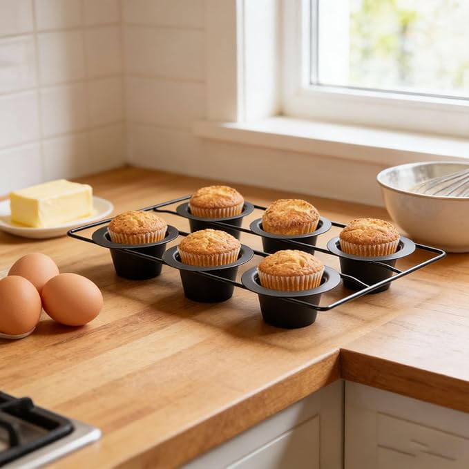 AUNMAS Carbon Steel Popover Pan, 6 Cavity Deep Nonstick Pudding Popover Muffin Cupcake Pan Bakeware for Home Cake Shop Oven Baking