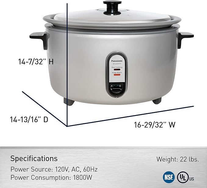 Panasonic Commercial Electric Rice Cooker, 120V Extra-Large Capacity 60-Cup (Cooked), 30-Cup (Uncooked) with One-Touch Operation - SR-GA541FH - Silver