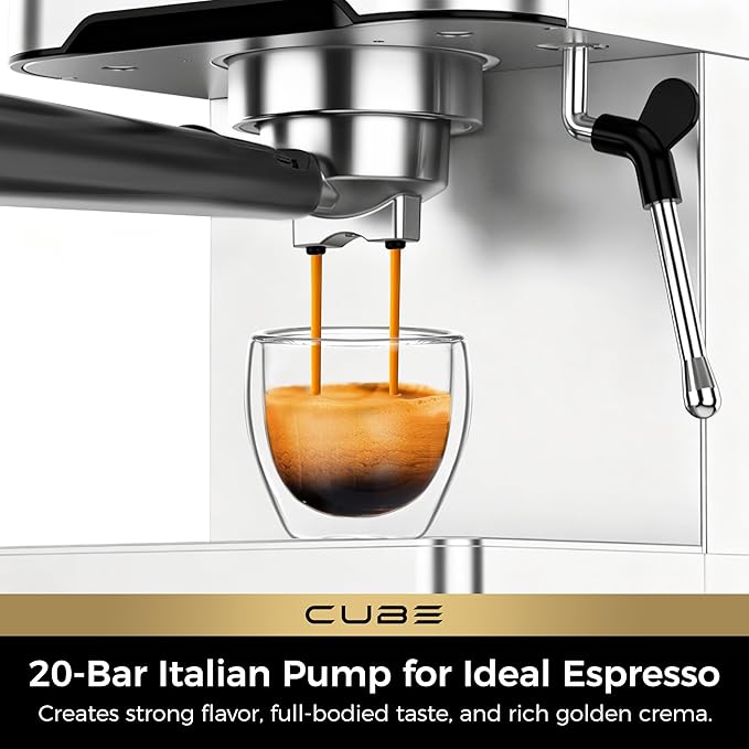 CHULUX Cube Espresso Machine with Milk Frother Steam Wand, 20 Bar Professional Italian Pump Semi Automatic Espresso Coffee Machine for Home Cappuccino & Latte Maker