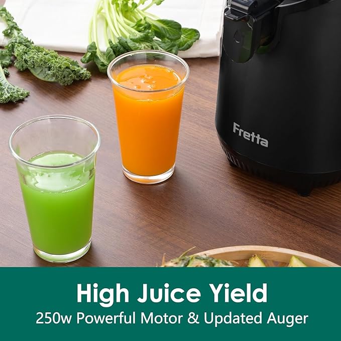 Cold Press Juicer Machines, Slow Masticating Juicer with 5.3" Extra Large Feed Chute Fit Whole Fruits & Vegetables, Self Feeding Effortless for Batch Juicing, BPA Free 250W (Matte Black,1.8L)