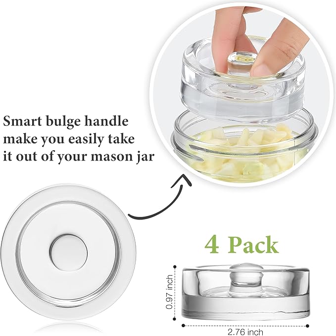 MFacoy 4-Pack of Fermentation Glass Weights with Easy Grip Handle for Great Wide Mouth Canning Mason Jars, Pickling Sourkrout Kraut Glass Weight Fermentation Kit with Easy Grip Handle, Dishwasher Safe