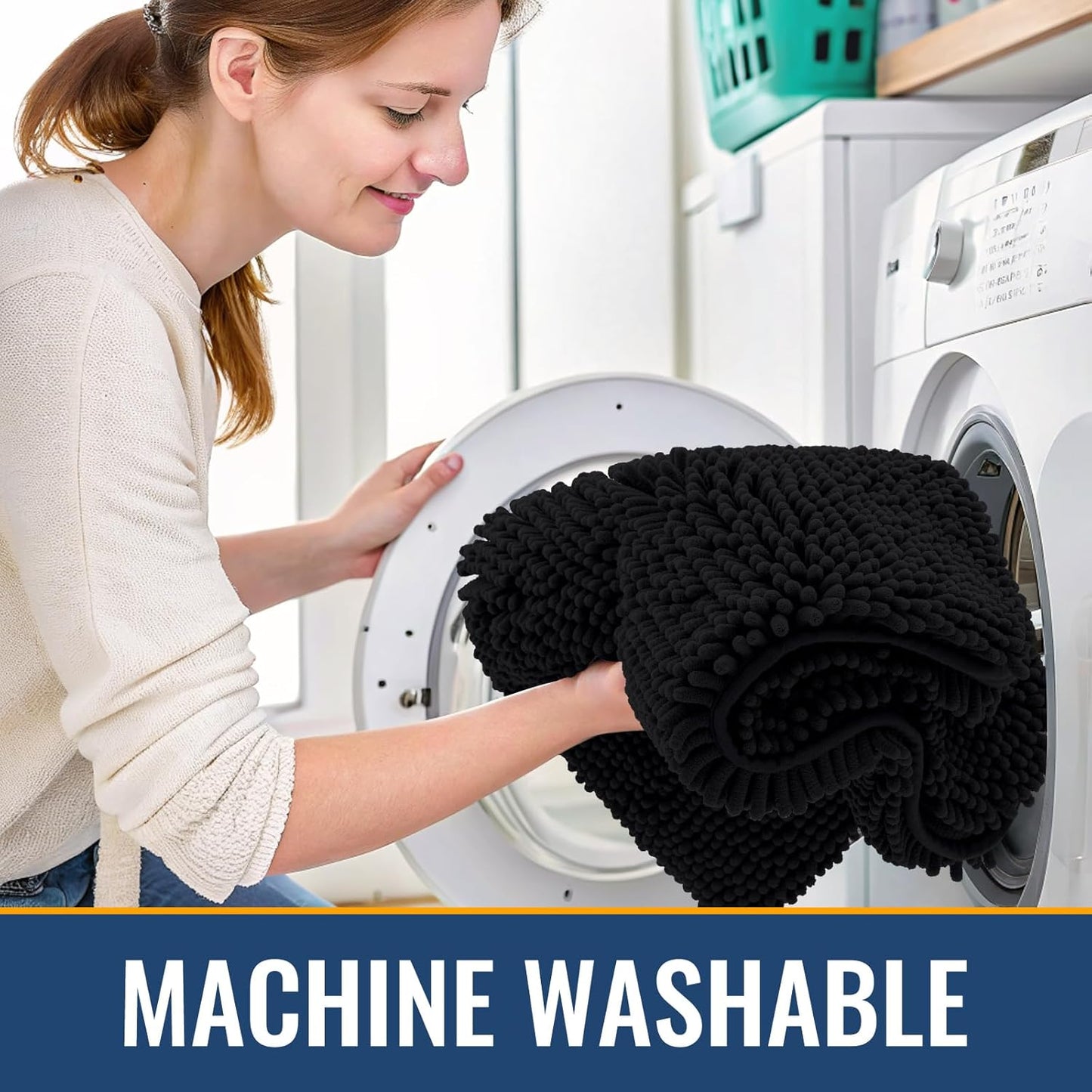 Arotive Bathroom Rugs 30x20, Extra Soft Absorbent Shaggy Chenille Bath Rugs, Machine Washable Rubber Backing Non-Slip Bath Mats for Bathroom Floor Tub and Shower, Home Decor Accessories, Black