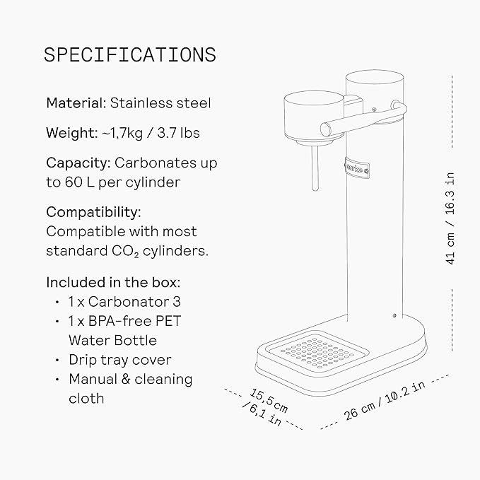 Aarke Carbonator lll with CO2 Cylinder, Sparkling & Carbonation Water Machine, Stainless Steel with PET BPA-Free Reusable Bottle Volume 1L/34 fl oz (Copper)