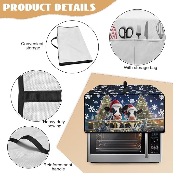 Air Fryer Toaster Oven Dust Cover Protective Microwave Oven Cover Small Electric Appliance Protector Decorations Kitchen Accessories, S, Christmas Hat Cow Snowflake