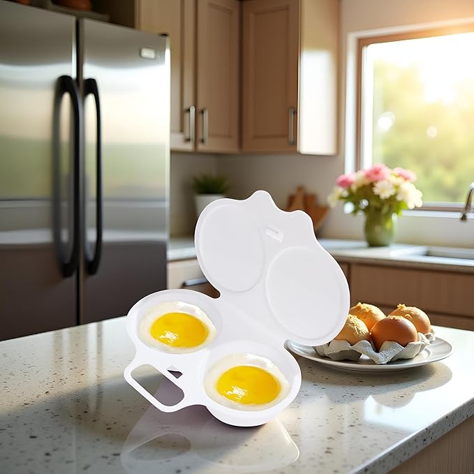1Pc White Egg Poacher, Microwave Egg Boiler Poacher, 2 Cavity Nonstick Poached Egg Maker With Lid, Egg Poacher Microwave Egg Cooker, Double Drain Poached Egg Cups Cookware（13 * 5cm）