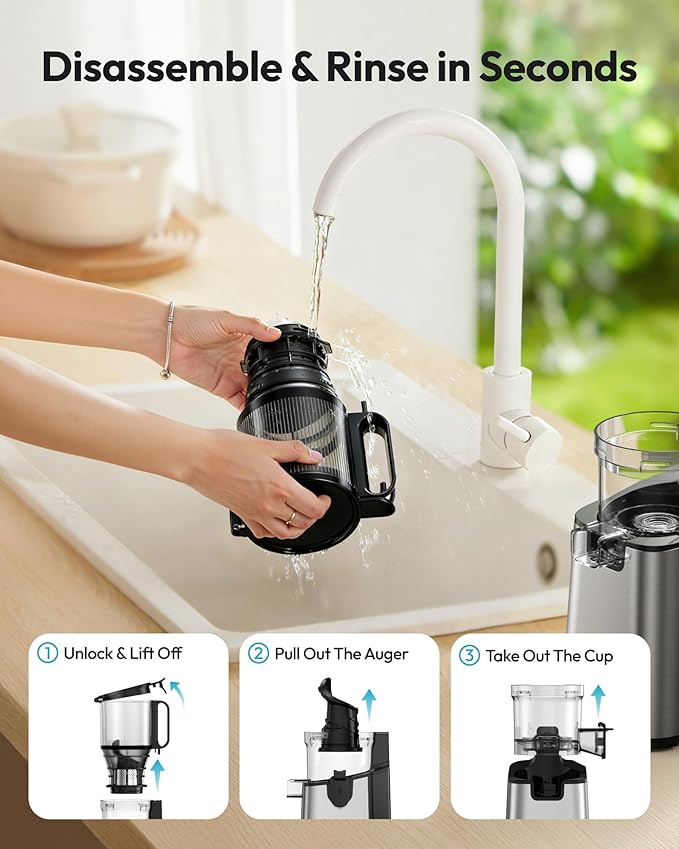 Juicer Machines, EUHOMY 5.8" Wide Feed Chute Cold Press Juicer for Whole Vegetables & Fruits with 400W, High Juice Yield, Easy to clean, Black Stainless Steel
