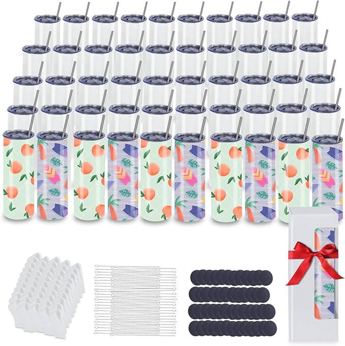 50 Pack 20oz Sublimation Tumblers Bulk, Sublimation Tumbler Blank, Skinny Straight Stainless Steel Blanks Cups with Individual Box(50, 20OZ)