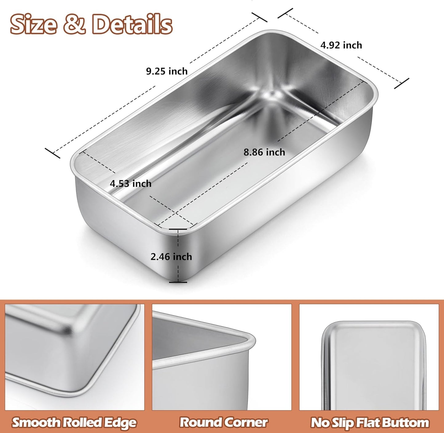 LIANYU 8 Pack 9x5 Inch Loaf Pans for Bread Baking, Stainless Steel Baking Bread Pans, Small Loaf Tins for Homemade Brownies and Pound Cakes, Dishwasher Safe
