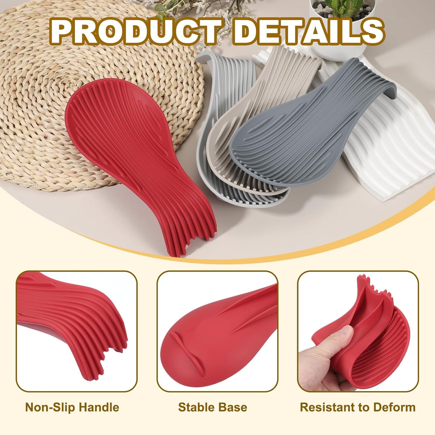 uxcell 1 Set Silicone Spoon Rest for Stove Top, Silicone Spoon Holder for Cooking Spatula, Ladle, Brush Red/Grey
