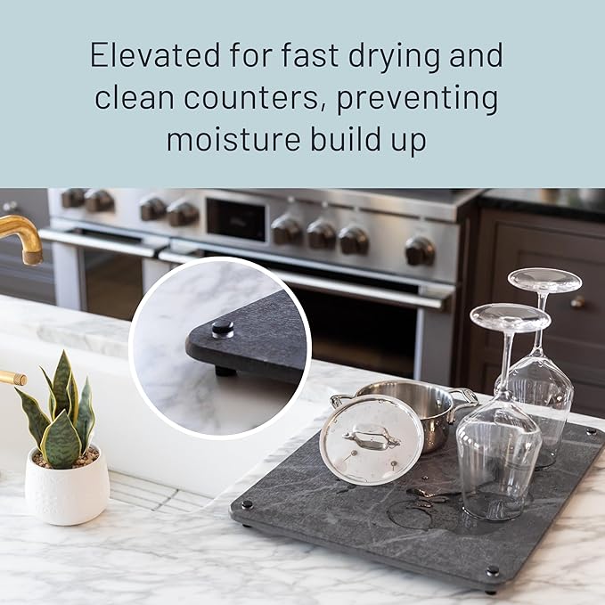 Natural Stone Dish Drying Mat 18" x 14", Slate Color - Diatomaceous Earth Kitchen Mat | Quick Drying, Non-Toxic, BPA-Free, Eco-Friendly | Female-Founded USA Brand