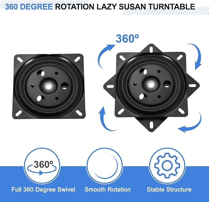 uxcell 2Pcs 6" Bar Stool Swivel Replacement, 360° Rotation Lazy Susan Turntable, Square Semi-Ball Bearing Seat Swivel Base Mount Plate for Recliner Chair or Table, Black (150x1mm)